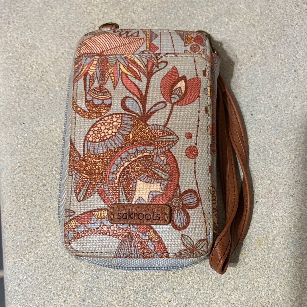 Sakroots Floral Tan and Brown Wristlet